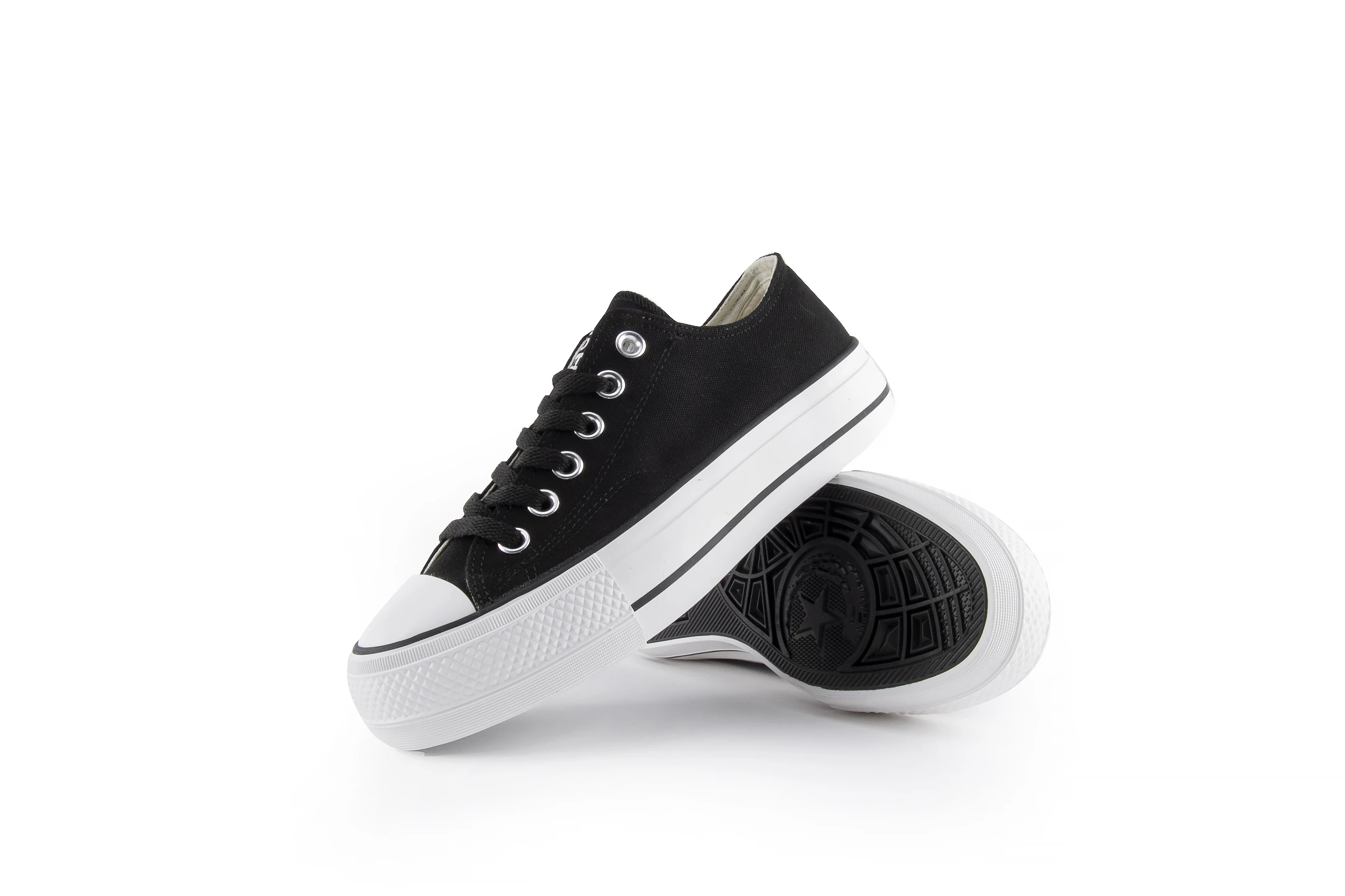 White canvas platform sneakers detail view