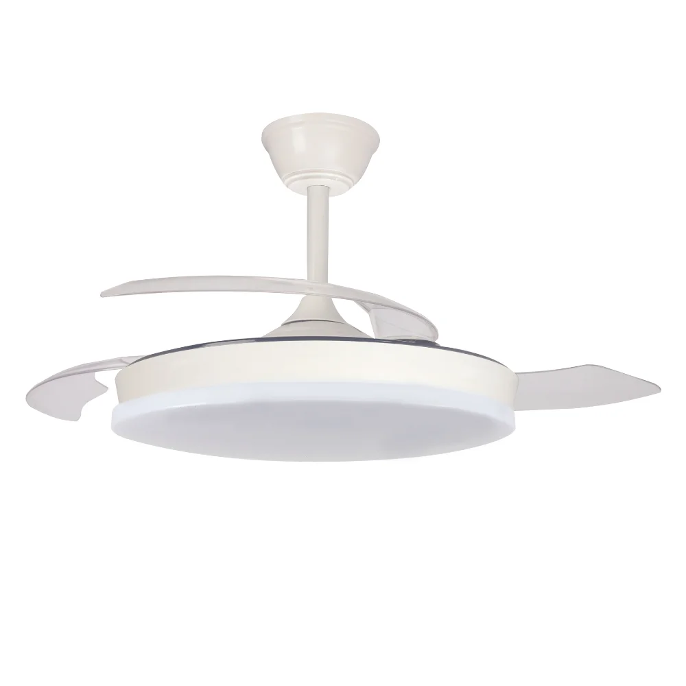 AkunaDecor- Ventilador de Techo Arpon Blanco con Aspas Retráctiles, Motor DC Ultra Silencioso, LED Regulable CCT 3 Tonos de Luz, 6 Velocidades, Función Verano Invierno, Temporizador, Mando y Smart App según modelo, 91cm 107cm 122cm y music. muy silencioso