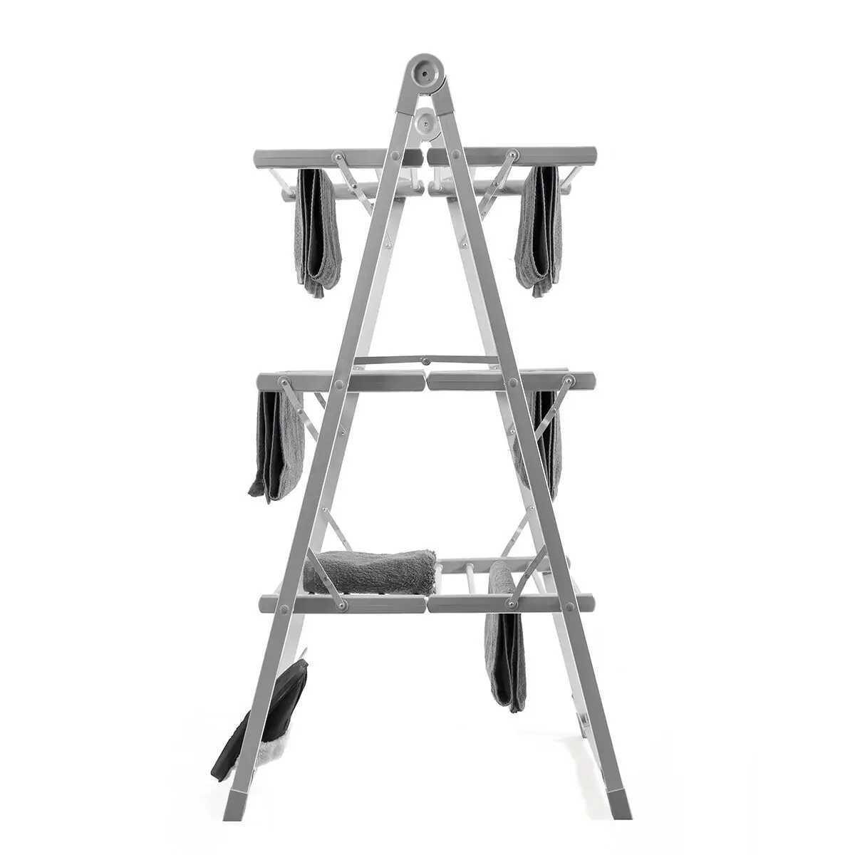 Folding Electric Drying Rack Verayer InnovaGoods 30 Bars, made of durable ABS and aluminum, compact and portable design for indoor use, max temperature 55°C, includes shoe drying supports, perfect for efficient laundry drying.