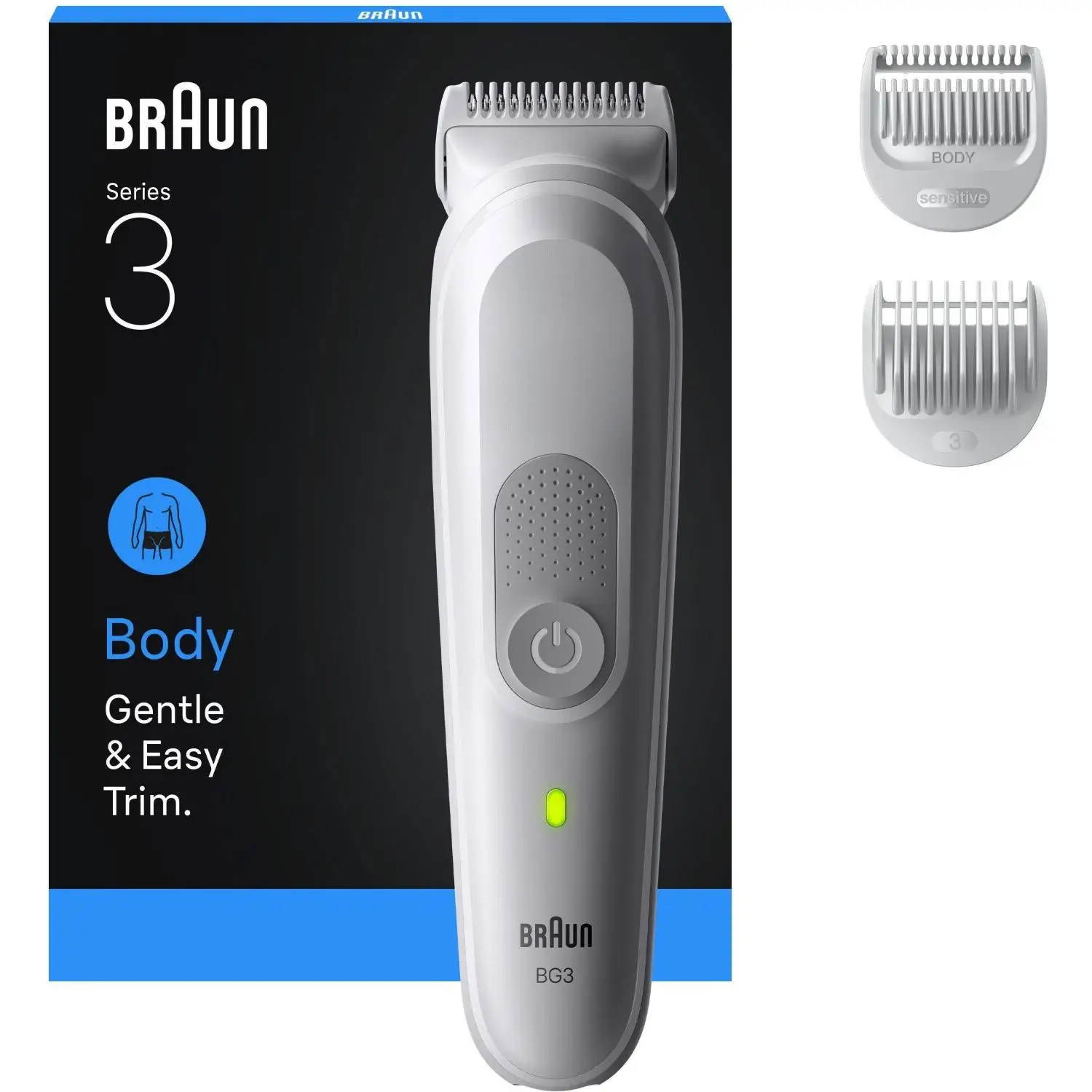 Braun BodyGroomer Series 3 BG3530 - Afeitadora Corporal para Hombre con 3 Herramientas de Afeitado y Protección SkinGuard, 80 Min de Autonomía, Suave para Zonas Sensibles, Afeita y Recorta, Impermeable, Producto Europeo con Garantía Oficial.