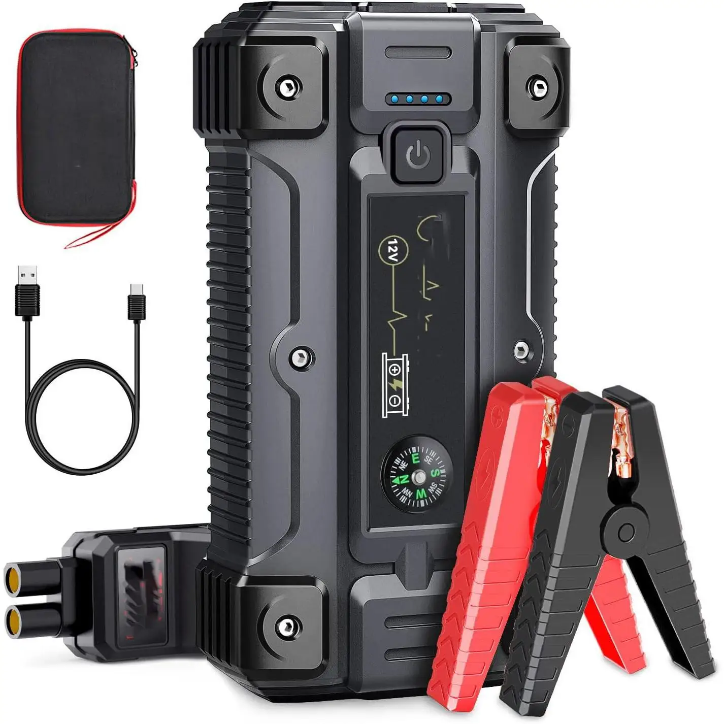 YaberAuto Arrancador De Batería 5000A (26800mAh) - Para Motores Gasolina/Diesel 10L, Pantalla LCD Y Linterna