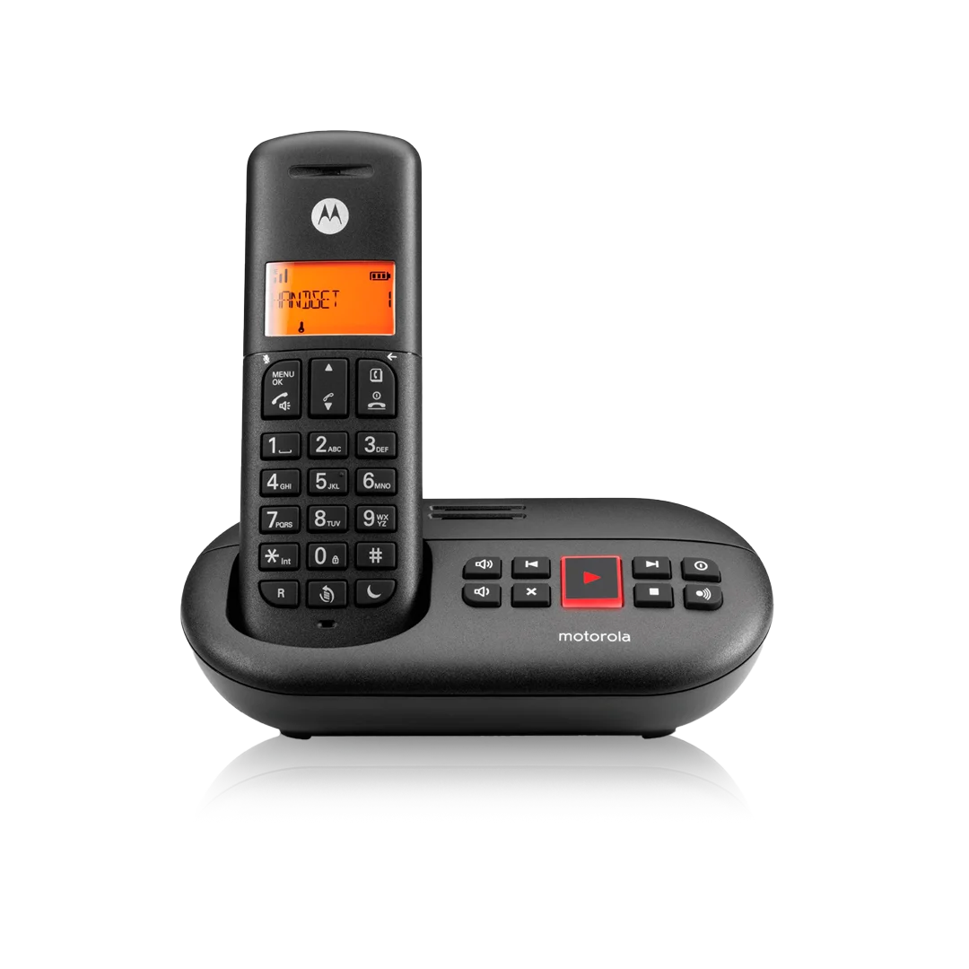 Motorola Voice E211  - Teléfono Fijo Inalámbrico Digital con Contestador Automático, Hasta 12 min de Grabación Contestador Automático, Interceptación de llamadas, Tecla No Molestar, Negro