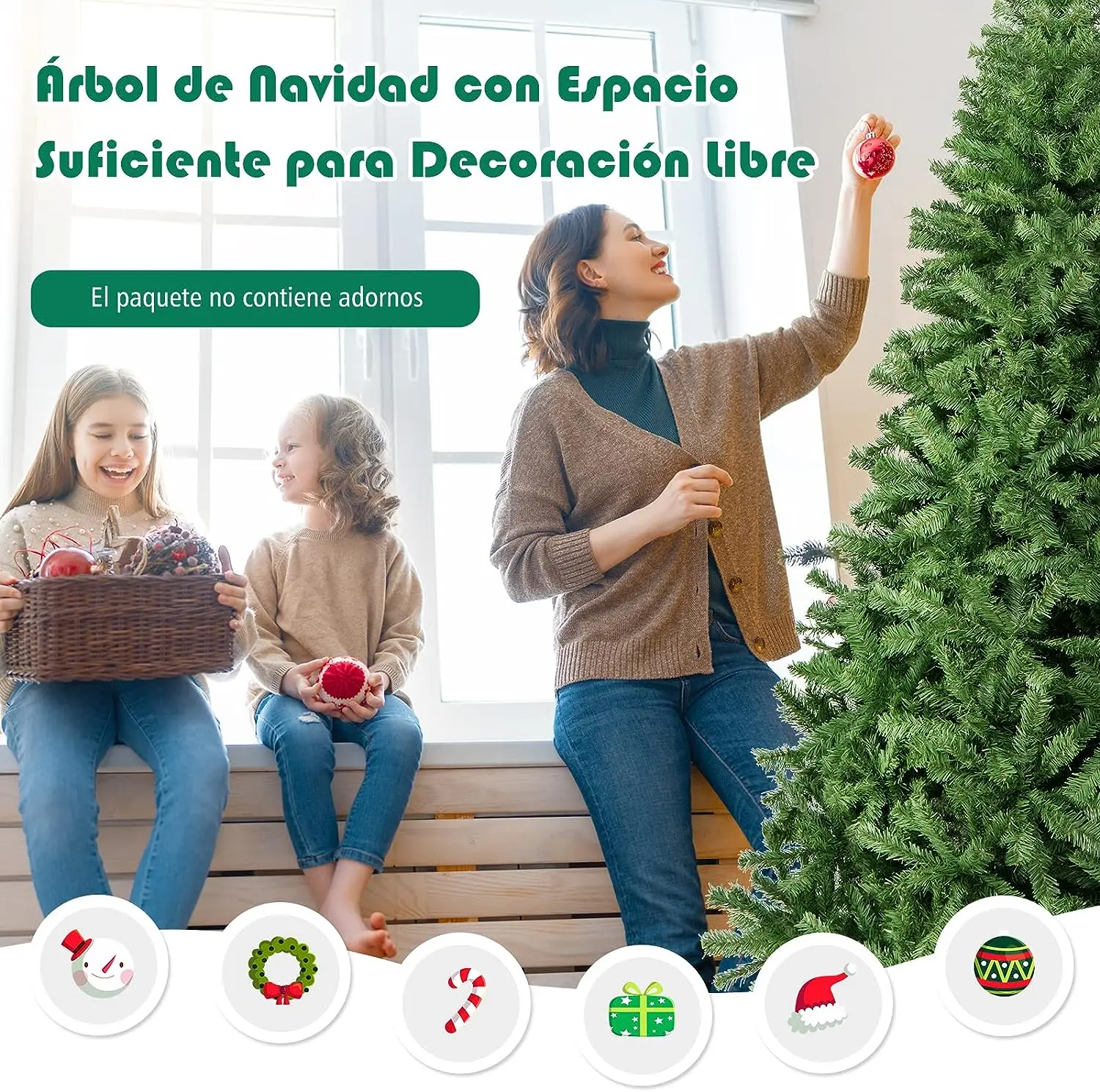 Árbol de Navidad Artificial Árbol Material PVC Natural Verde con Soporte Metálico Pequeño 60cm 90cm de mesa 120cm 150cm Mediano 180cm Grande 210cm 240cm - Imagen 7