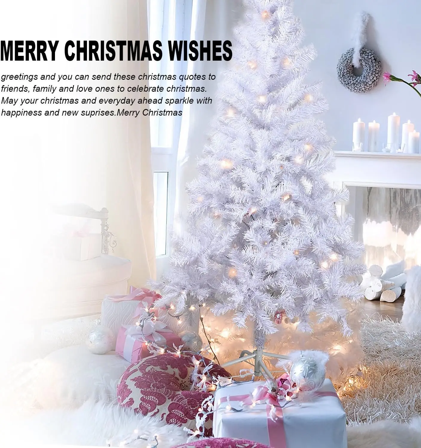 Árbol de Navidad Artificial Abeto de Hoja Espumillón 120/150/180/210/240cm Arboles verde/blanco con Soporte Metálico - Imagen 7