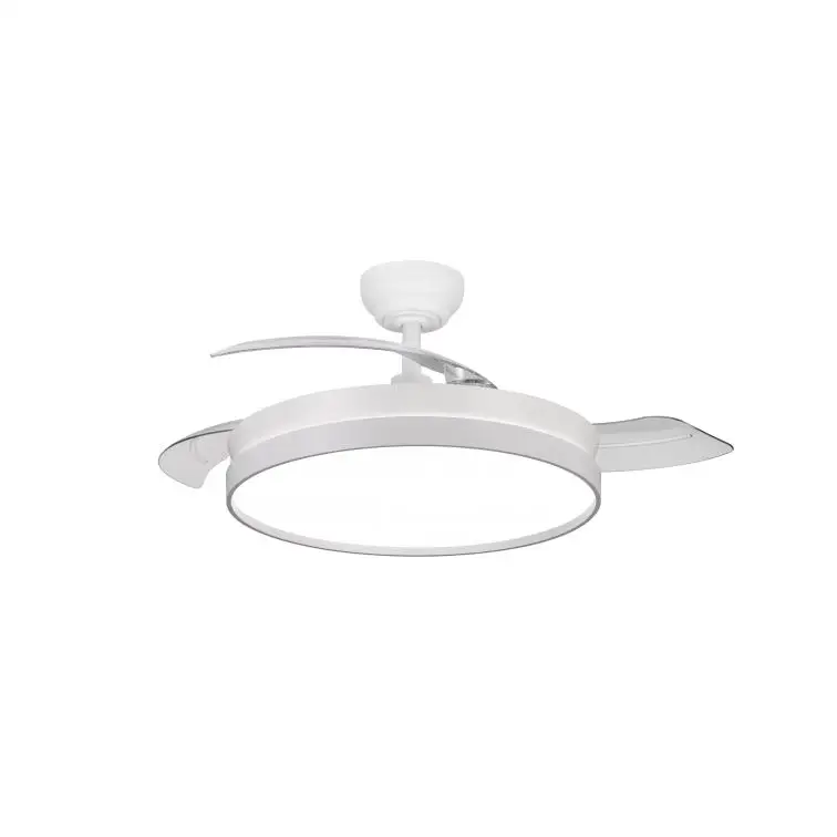 NARVI Ventilador de techo Blanco_ de METAL_ color blanco_ con 3 aspas retráctiles transparentes_ Motor DC 30W_ Luz LED Regulable en Intensidad y Tonalidad. Con Memoria y Mando a distancia. REF NANTES 1749 WH