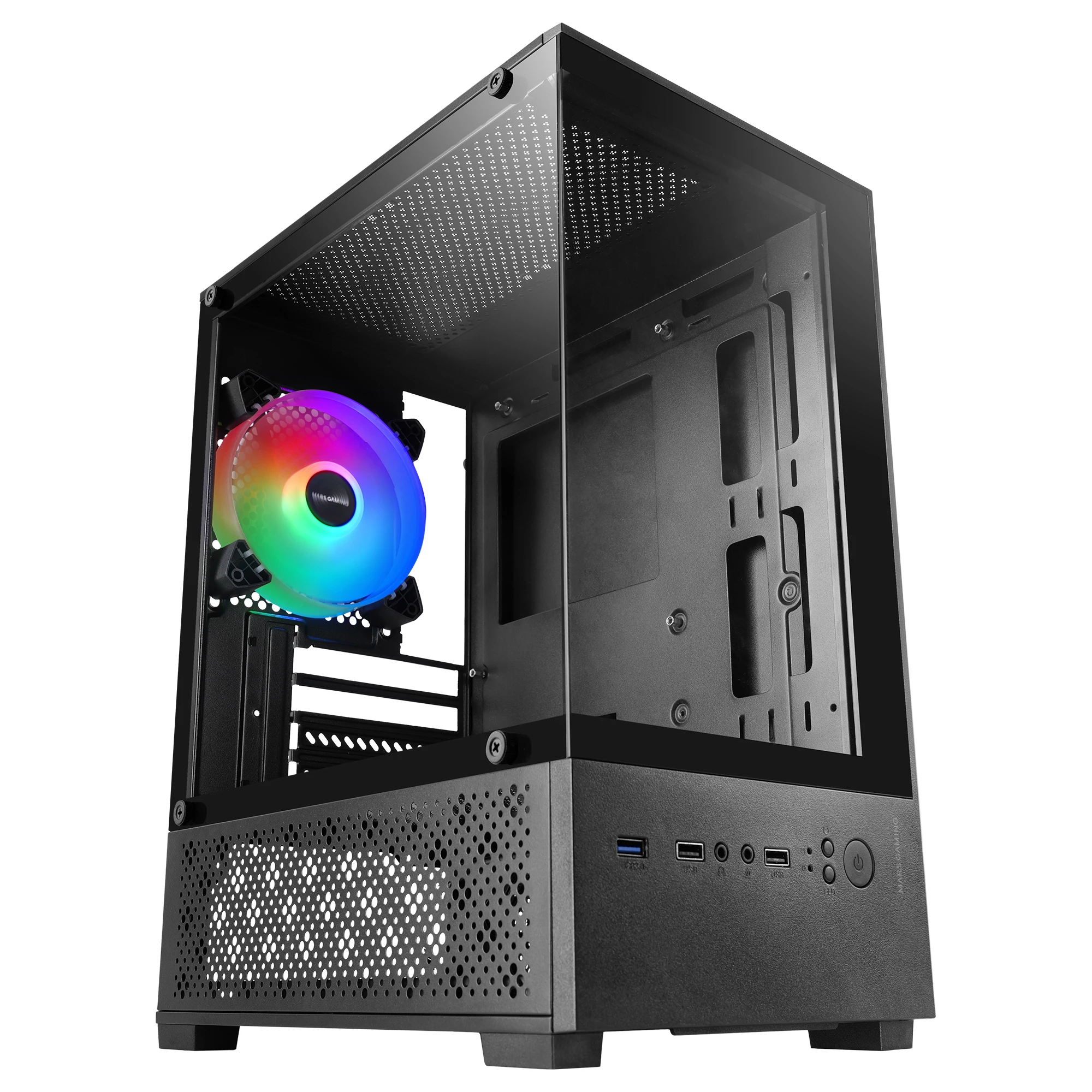 Mars Gaming MC-SE2, Caja Gaming MicroATX, Cristal Templado Lateral y Frontal Sin Marco, Ventilador FRGB 120mm, Estructura de Doble Cámara, Minitorre PC Compacta con Amplia Capacidad Interna, Caja PC Negra o Blanca