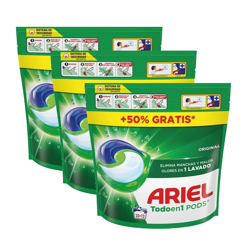 (pack of 3) ariel original detergent capsules 23+12 doses – total 105 washes | Pods for washing machine, deep cleaning and lasting freshness