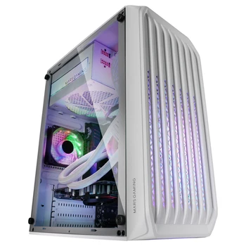 Mars Gaming MC-S2, Caja PC Gaming Compacta Micro-ATX, Rejilla Frontal, Ventana Lateral, Soporte Refrigeración Líquida, 2 Ventiladores FRGB, Caja PC Negro o Blanco