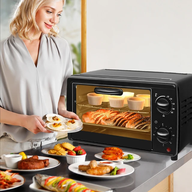 13L freidora eléctrica de aire, Horno negro multifuncional, tostadora de encimera, horno de doble capa para tostadas, Broil, asados y repostería - Imagen 8