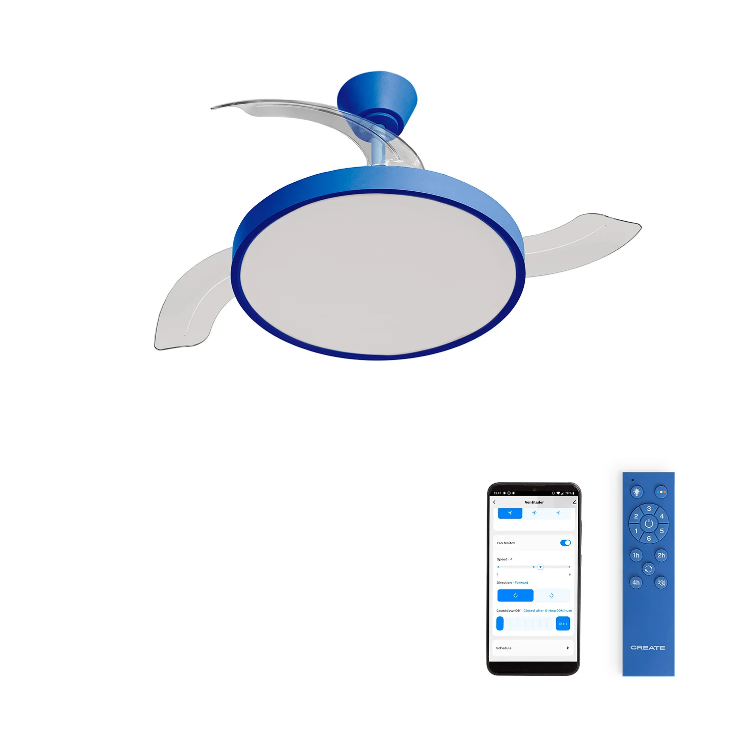 Ventilador De Techo Con Luz CREATE - Aspas Retráctiles, 6 Velocidades, Mando, Función Verano/Invierno, LED 3 Temperaturas