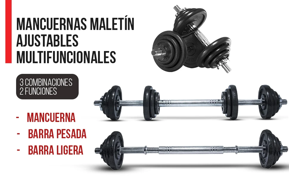 Mancuernas Ajustables 10KG-15KG Con Barra De Unión Agarre  Antideslizante Ideal Para Entrenamiento En Casa