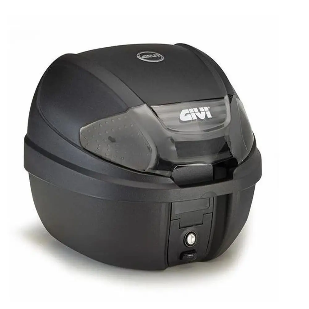 Givi E300NT Monolock 30L Black Matte Motorcycle Trunk with Smoke Reflector, durable ABS plastic, secure lockable case, perfect for helmet storage and daily urban commuting.