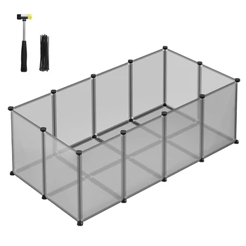 SONGMICS Recinto per animali domestici, box per cavie con pavimento, recinto interno in plastica trasparente per criceti, conigli, ricci, per piccoli animali, 125 x 63 x 42 cm, grigio/bianco