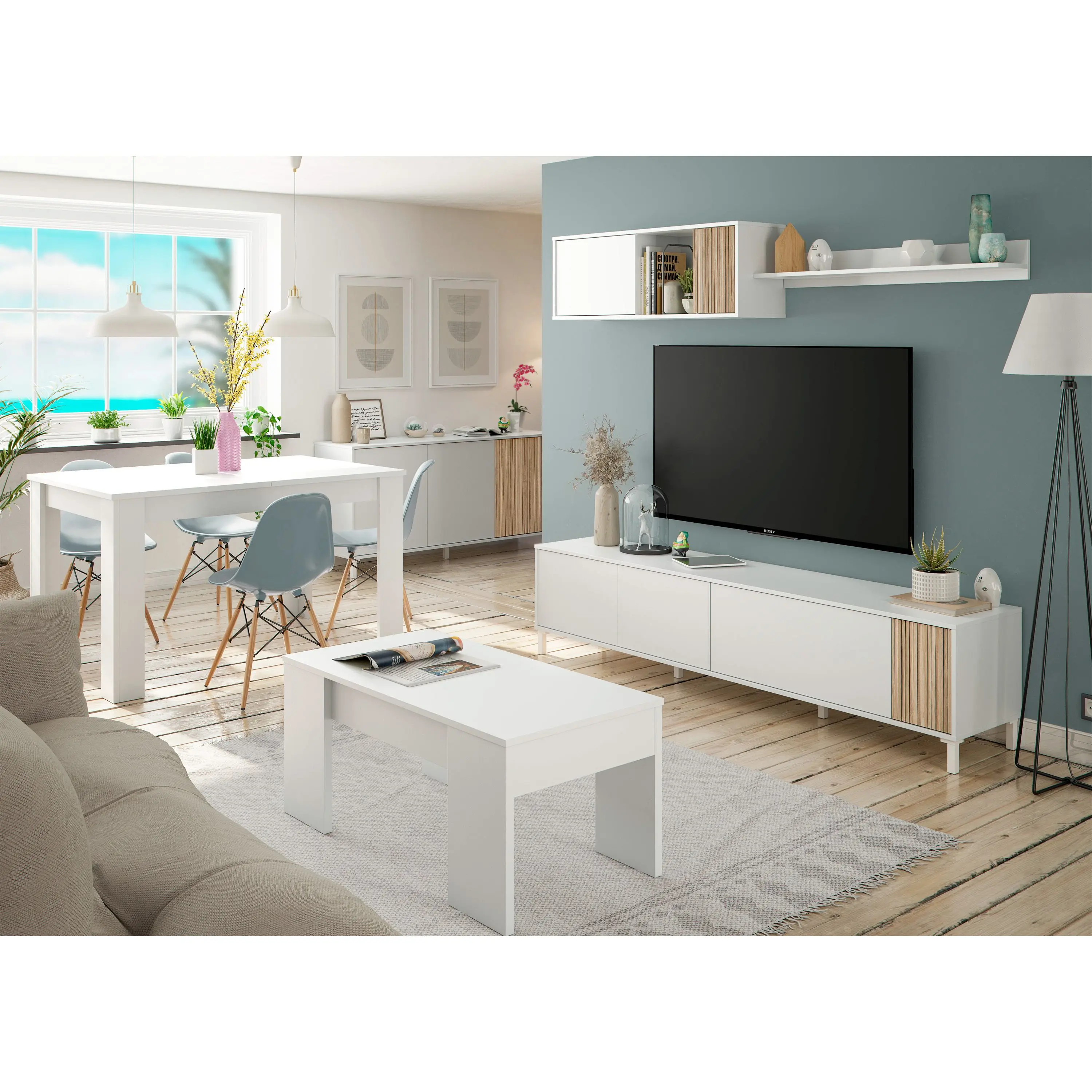 Sinfonier Lyon De Dormitorio 5 Cajones - Blanco Albo, 62x111x40 Cm, Estilo Contemporáneo, Melamina Resistente