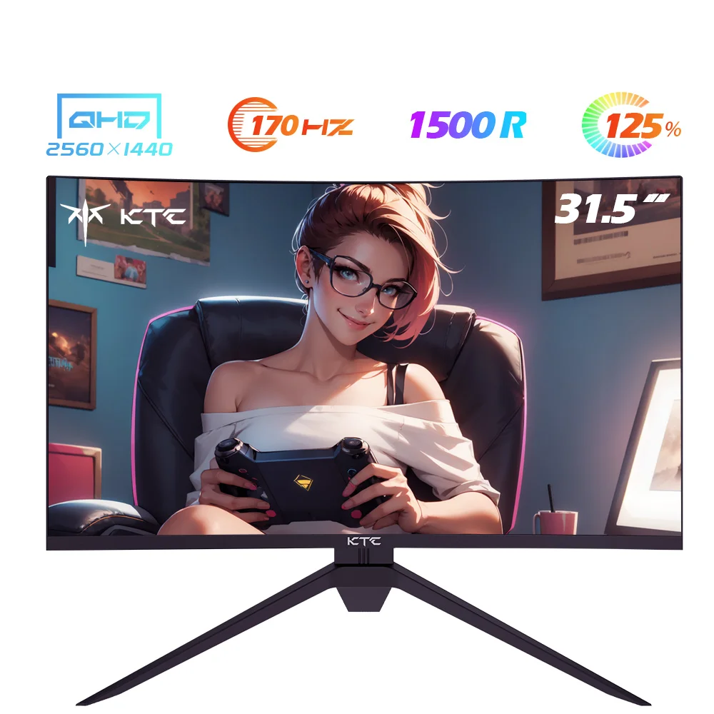 Gaming Monitor Curvo Pantalla para PC juegos KTC 32 Pulgadas 170Hz 2K QHD H32S17 ( 2560x1440_1ms _ NTSC 85%_ Panel HVA 1500R Sin Marco_HDMI2.0_ DP1.4_ USB_Audio_ 16:9_ Flicker-Free_ Low Blue Light_ 300cd/m²_ 3500:1_ sRGB 99%) FreeSync & G-Sync