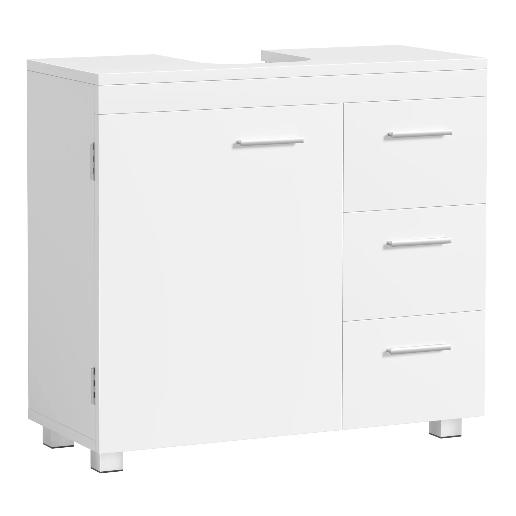 VASAGLE Under Sink Cabinet, Bathroom Furniture with 3 Drawers and 2 Compartments, Adjustable Shelf, White MDF, Dimensions 30 x 70 x 64 cm, Suitable for Pedestal Sinks, Holds Up to 70 kg