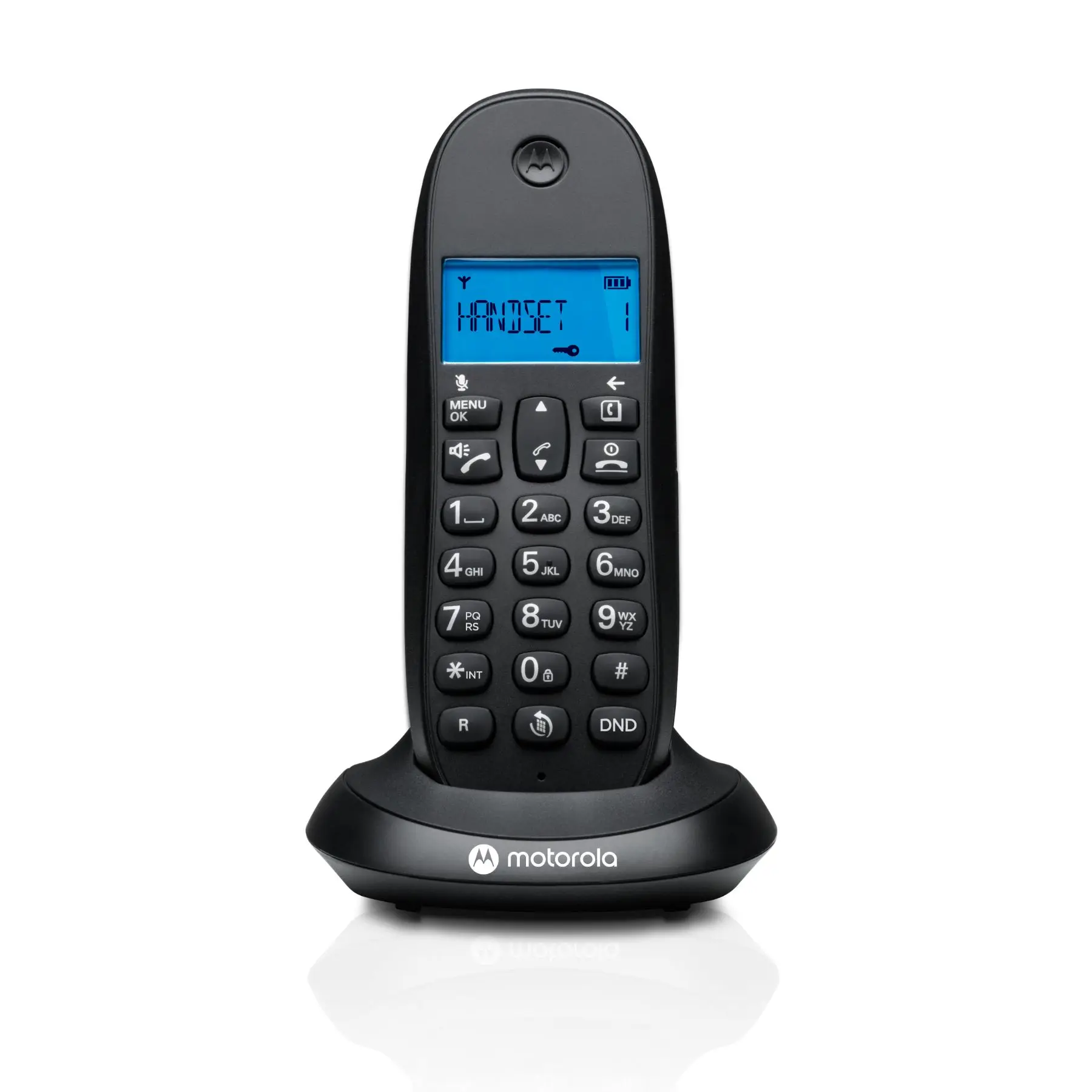 Motorola C1001CB+ - Teléfono Inalámbrico Digital DECT - Modo Call Blocking, Identificador de Llamadas, Manos Libres, Agenda 50 números, Pantalla Retroiluminada - Color Negro
