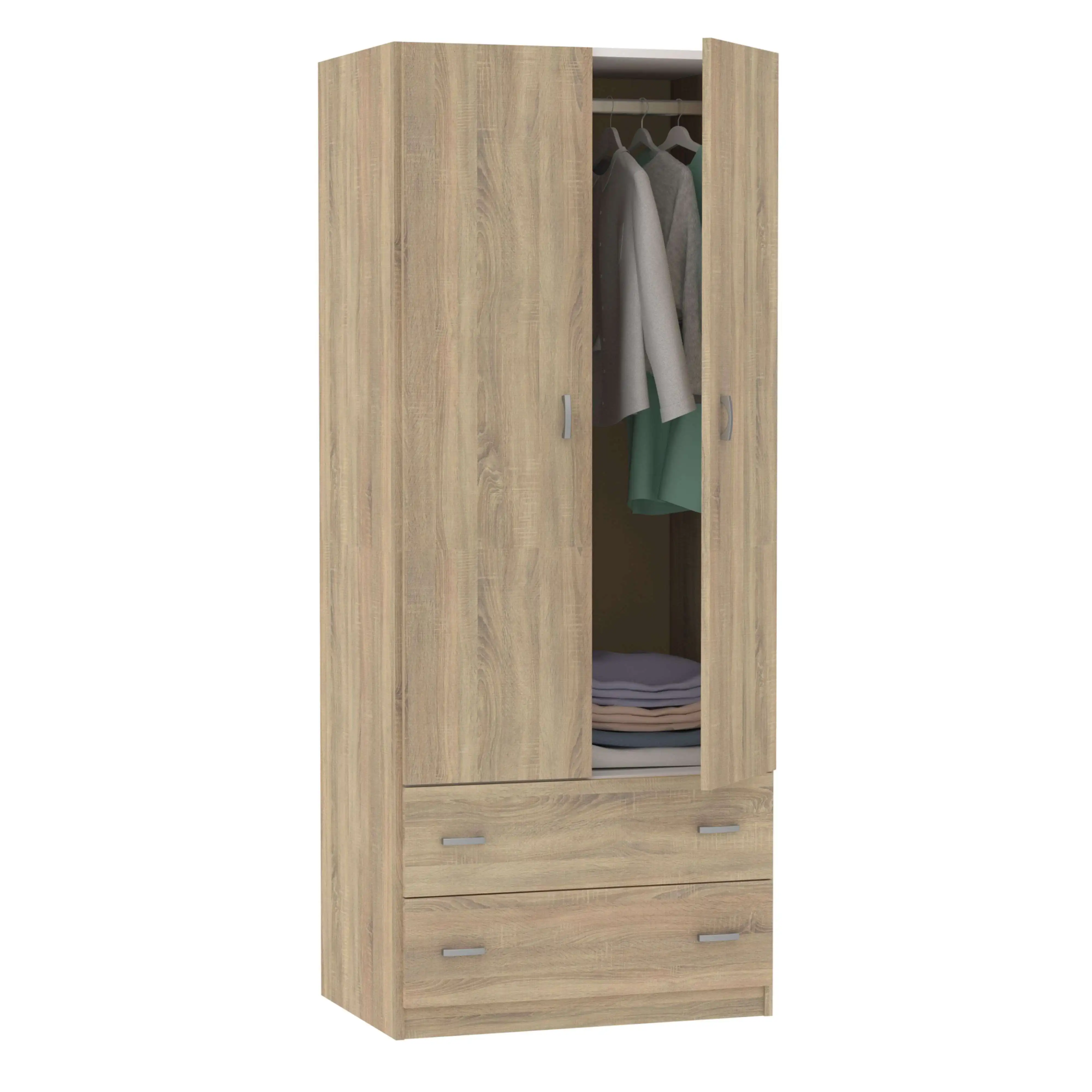 Armario Juvenil_ Infantil_ Armario Individual Turín 2 Puertas 2 Cajones Roble Cambrian 74x180 cm