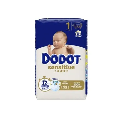 Dodot sensitive diapers size 1 (2-5 kg) 58 unidades – extreme softness + stop leaks barrier