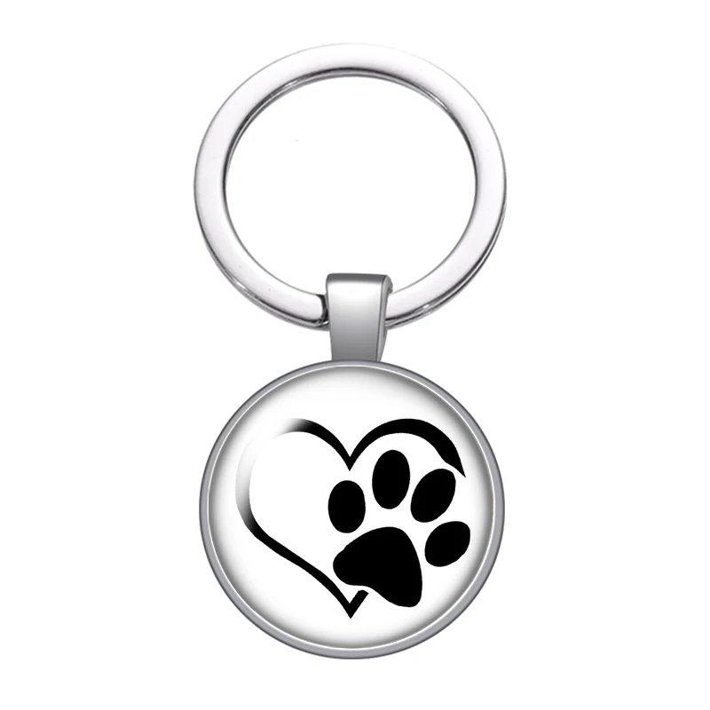 Love Cat pet footprints собаки стеклянный выпуклый брелок сумка автомобильный брелок кольцо держатель подвески Серебристые брелоки для мужчин и женщин Подарки - Цвет: ZB1031-02
