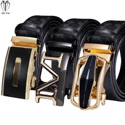 Luxury Black Leather Mens Belts Alloy Automatic Buckles Button Male Waistband Ratchet Dress Jeans Straps Adjustable S M L XL 3XL
