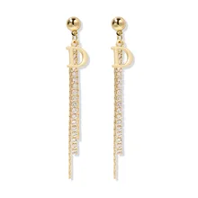 Серьги с кисточками и буквами D, Длинная подвеска-кристалл, золотистый цвет, простые серьги-гвоздики, медные ювелирные изделия, изящный подарок для женщин