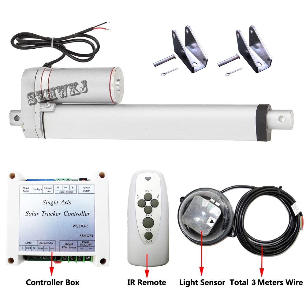 

Solar Tracking Tracker Single Axis Complete Sunlight Track Kits & 200mm 8" Stroke 12 DC Linear Actuator & Electronic Controller