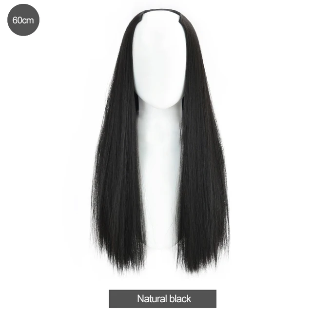 DIFEI Synthetic U Clip In One Piece Hair Extension Long Wavy Half Wig Hair Extension Natural Brown Hair Piece For Women Use natural black