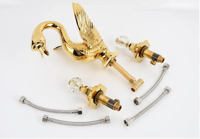 Vidric luxury bathroom faucet solid brass construction swan hot and cold gold finish 8' widespread basin faucet bathroom sink ta