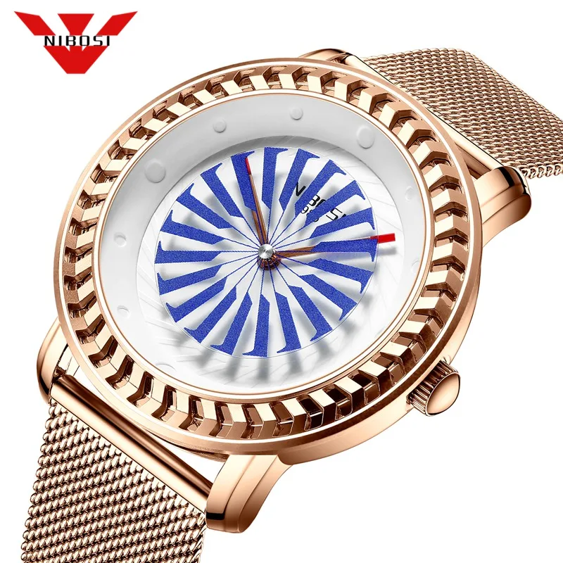 

NIBOSI Mens Watches Top Brand Luxury Creative Unique Dial Quartz Clock Mesh Steel Waterproof Sport Men Watch Relogio Masculino