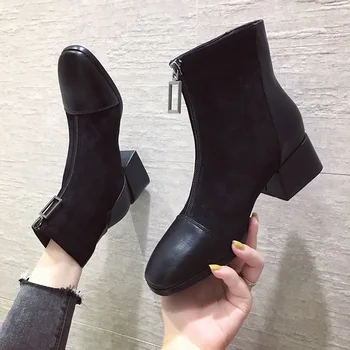 

2019 new rhinestone martin boots thick front zipper boots for women 36-39 2