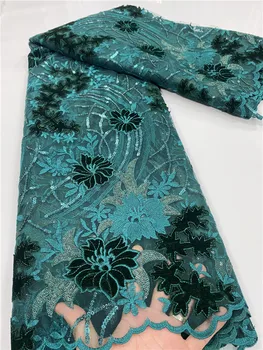 

NIAI 2020 Nigerian Velvet Lace Fabrics High Quality African Net Lace Fabric With Sequins French African Lace Fabric XY3525B-3