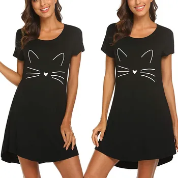 

2020 New Summer Dress Women's Ladies Short Sleeve Casual Cartoon Print Comfy Nightgown Sleep Dress Robe Femme Vestidos