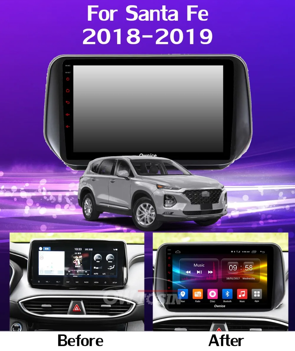 Excellent 1din 360°Panoramic Android 9.0 4G+64G Car Multimedia Player CarPlay Android DSP GPS Radio for Hyundai IX45 Santa FE XL 2018 2019 7