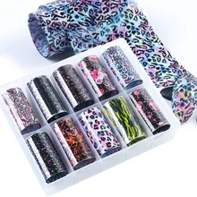 10 шт./компл. с леопардовым принтом наклейки для ногтей Обертывания цветы нейл-арта Decoraions конструкции Наклейки ползунки Маникюр TRXKH40-63