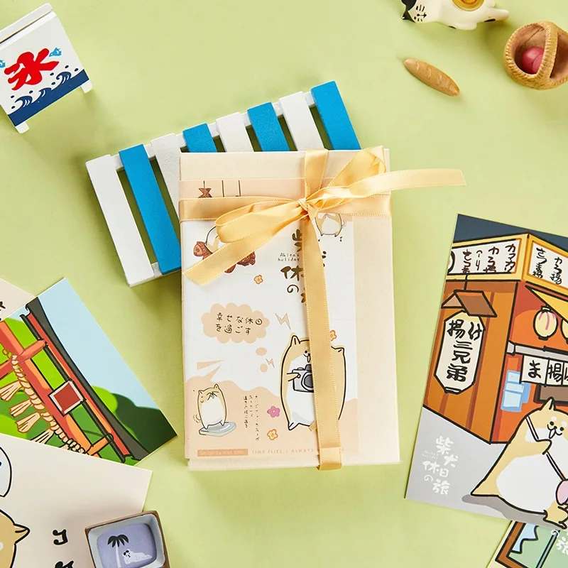 30 Pcs/Set Akita's Holiday Travel Paper Postcard DIY Cartoon Greeting Cards Message Card New Year Gift