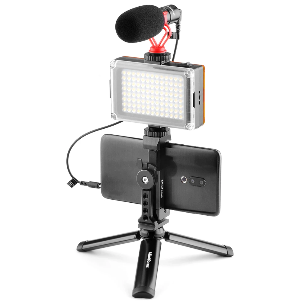 Smartphone Video Rig with Microphone Video Kit for iPhone with Tripod Phone Tripod Mount Cold Shoe Shotgun Mic