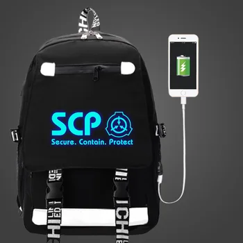

SCP Secure Contain Protect Backpack USB Bag travel School Luminous Book Bag USB teenagers Laptop Zipper bag Glow in the dark