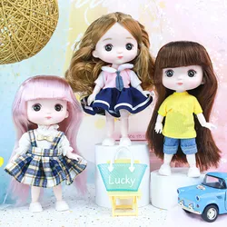 16cm Poupées Bleu Yeux Noirs 13 Joint Mobile Poupée avec des Vêtements Mignons Magnifiquement Habillé 1/8 BJD Poupée BRICOLAGE Jouet Cadeau pour Fille 