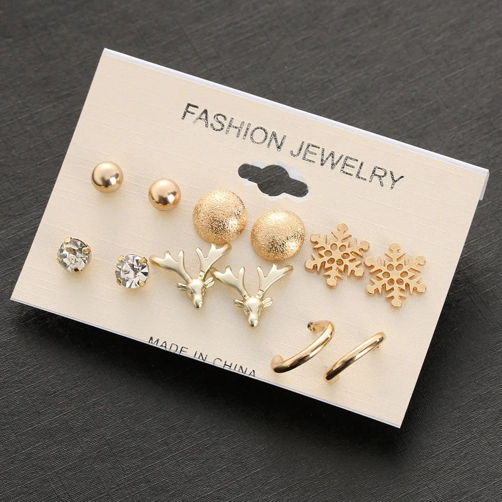 6 Pairs Fashion Crystal Rhinestones Flower Pearl Earrings Ear Stud Jewelry Zircon Pearl Crystal Rhinestones Nice Romantic Gift