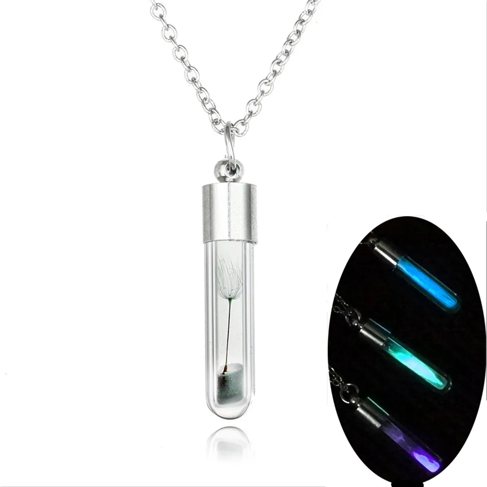 

Glow In The Dark Necklace Glass Pendant Necklace Silver Plated Halloween Luminous Pendant Necklace Girl Birthday Gifts