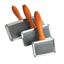 Расческа с деревянной ручкой для собак, щетка для ухода за домашними животными, деревянная игольчатая расческа из нержавеющей стали, длинная толстая прочная Массажная Удобная плюшевая расческа