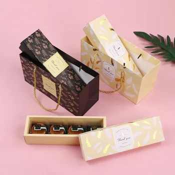 

10Pcs/lot Creative Feather Gift Box Long Gold Foil Paper Bag Black Cookies Tote Bags Wedding Chocolate Cake Packing Paper Boxes