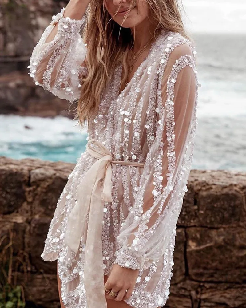 Elegant Glitter Plunge Sequins Beach 