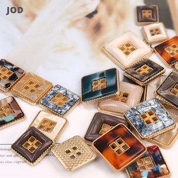 

4 Hole 20mm 34mm Acetate Metal Square Buttons for Fashion Clothing Women Jacket Suit Coat Button Decorative Gold Amber Design