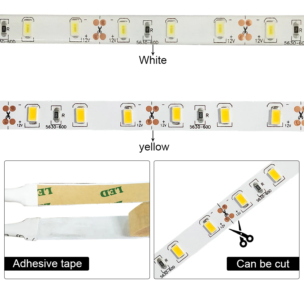 Светодиодная лента 5 м IP65 Водонепроницаемый/без Водонепроницаемый светодиодный светильник полосы 5630 SMD DC12V 60 светодиодов/M бар гибкий светильник ярче 5050 Светодиодная лента