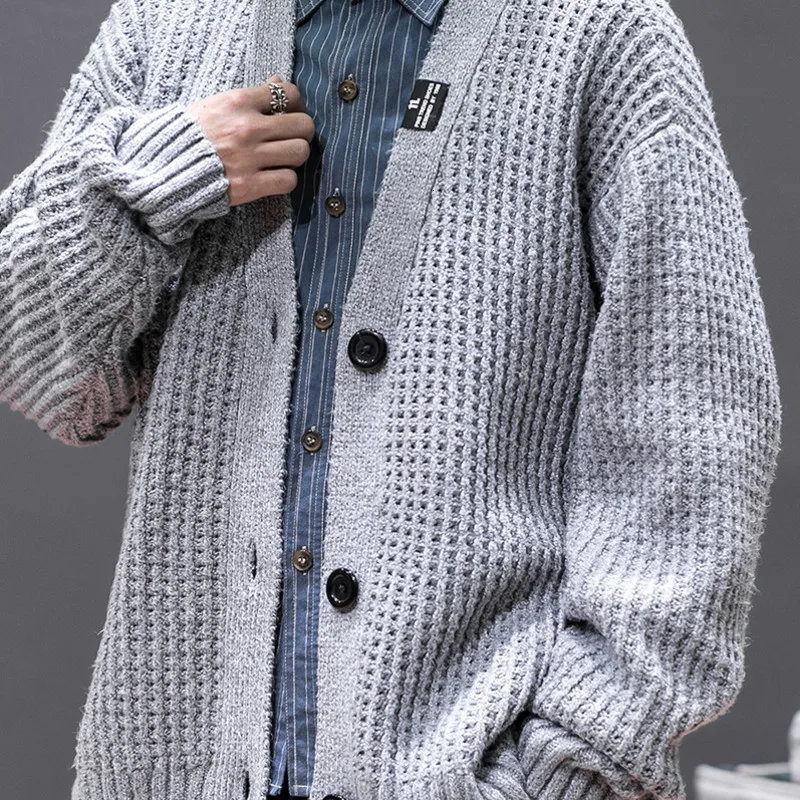 Зимний Кардиган мужской модный сплошной цвет Повседневный v-образный вырез мужской вязаный свитер мужской уличная дикая свободная свитер Мужская одежда M-3XL