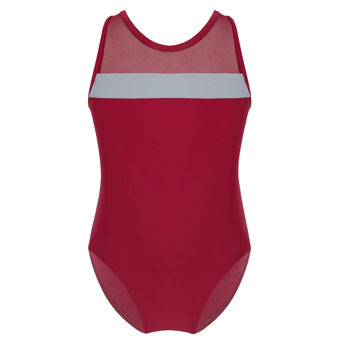 Burgundy Из сетчатой ткани, с гимнастические трико для детей платье для девочек без рукавов, с бретелями крест-накрест и вырезами сзади для профессиональных занятий балетом, танцами комбинезон; Одежда для танцев - Цвет: Burgundy