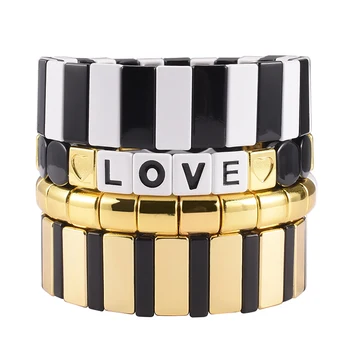 

Bohemian Retro Bracelets Set I Love You Golden Tile Stacks Bracelet Female Handmade Jewelry Couple Relationship Gift for Painter