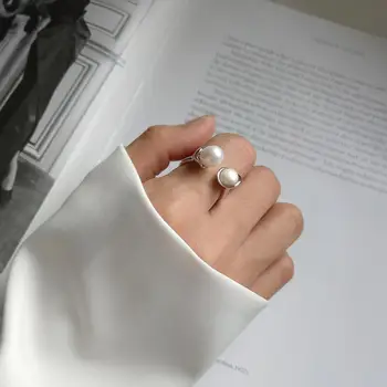 

Kinel S925 Sterling Silver Jewelry an Simple opening personality Very fine Shaped Pearl Ring Design Ring Female
